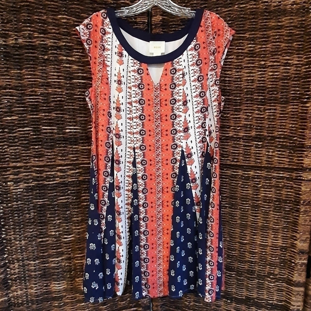 Anthropologie Maeve Floral Mini Dress Cap Sleeves Stripes Tassels Medium Petite